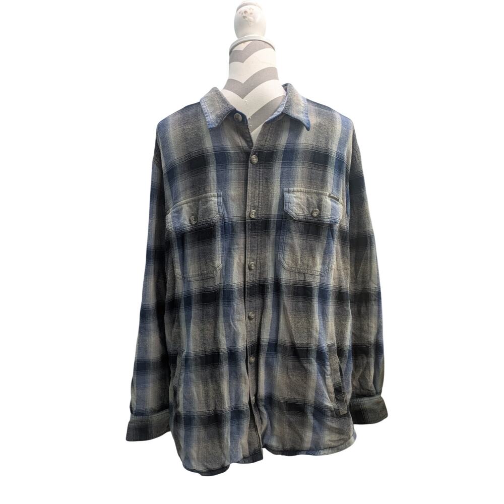 Eddie Bauer flannel fleece lined shacket Mens XL Blue/Gray Plaid